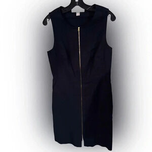 Diane Von Furstenberg Zip Front Dress Cotton Linen Blend Navy Blue Sz 10